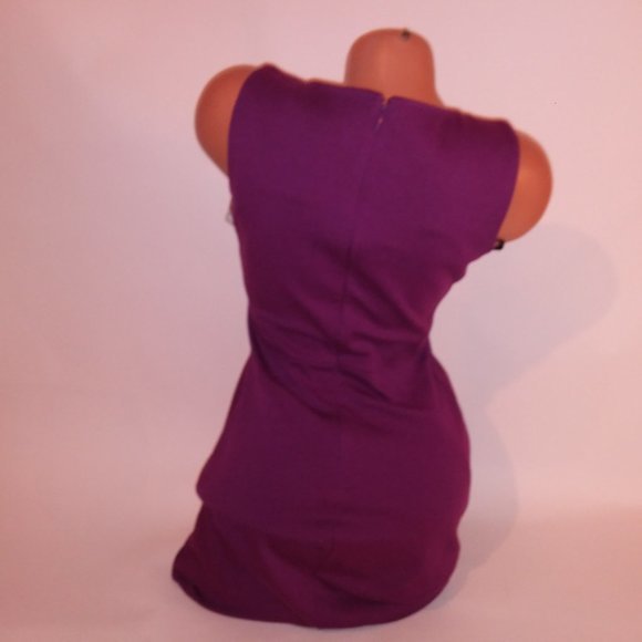 Ivank Trump Pencil Dress Size 4 Solid Purple Sleeveless Gold Hardware Criss Cros - Picture 5 of 12